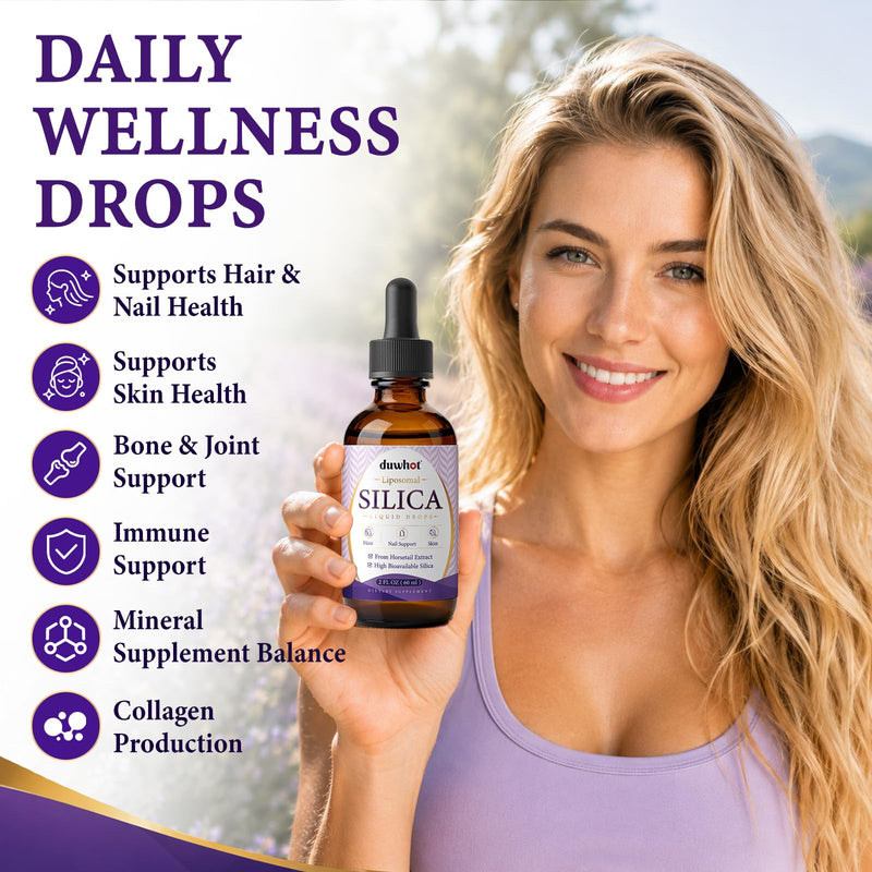 Liposomal Liquid Silica Supplement Drops for Women & Men, 2 Fl Oz | with Biotin, Lysine, L-Proline, MSM, Boron, Vitamin C, Zinc