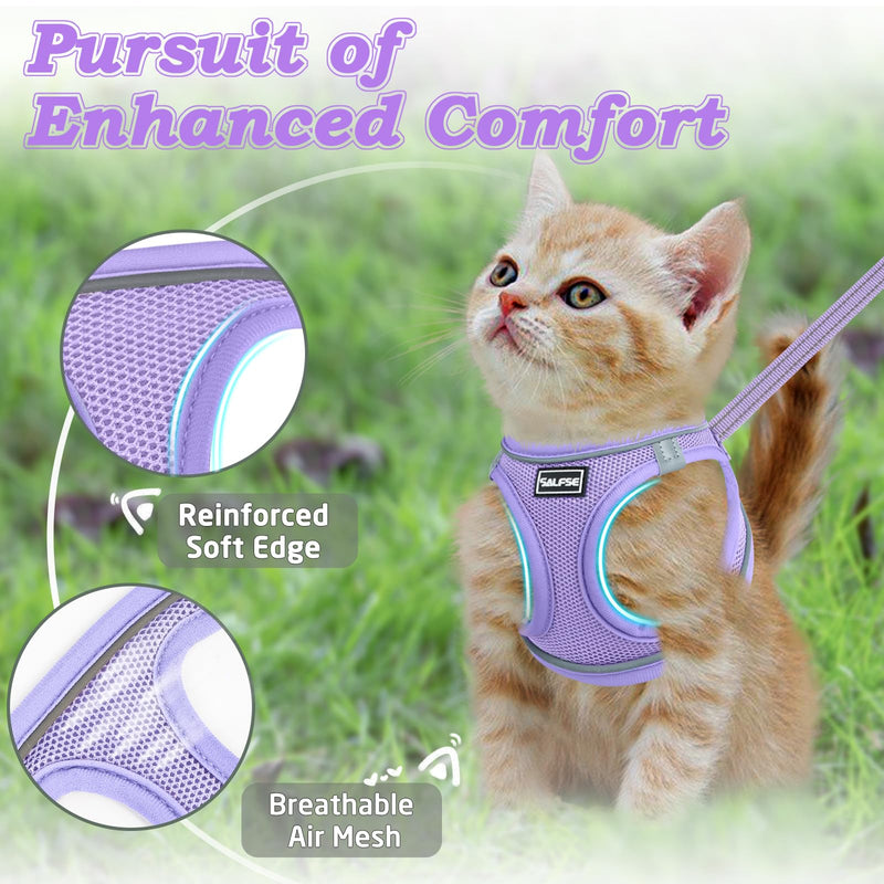 Cat Harness and Leash for Walking Escape Proof, Adjustable Kitten Vest Harness Reflective Soft Mesh Puppy Harness for Outdoor, Comfort Fit, Easy to Control (Purple, XS) Purple - BeesActive Australia