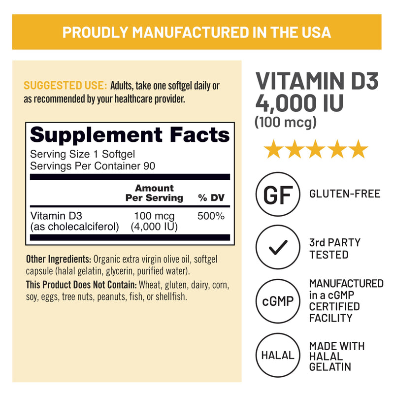NatureWise Vitamin D3 4000IU Supplement, Immune Support, 90 Mini Softgels | Vitamin D 100 mcg - Organic Extra Virgin Olive Oil - Muscle & Bone Support - Gluten Free & USA Manufactured - 90-Day Supply 90 Count (Pack of 1) 4000 IU