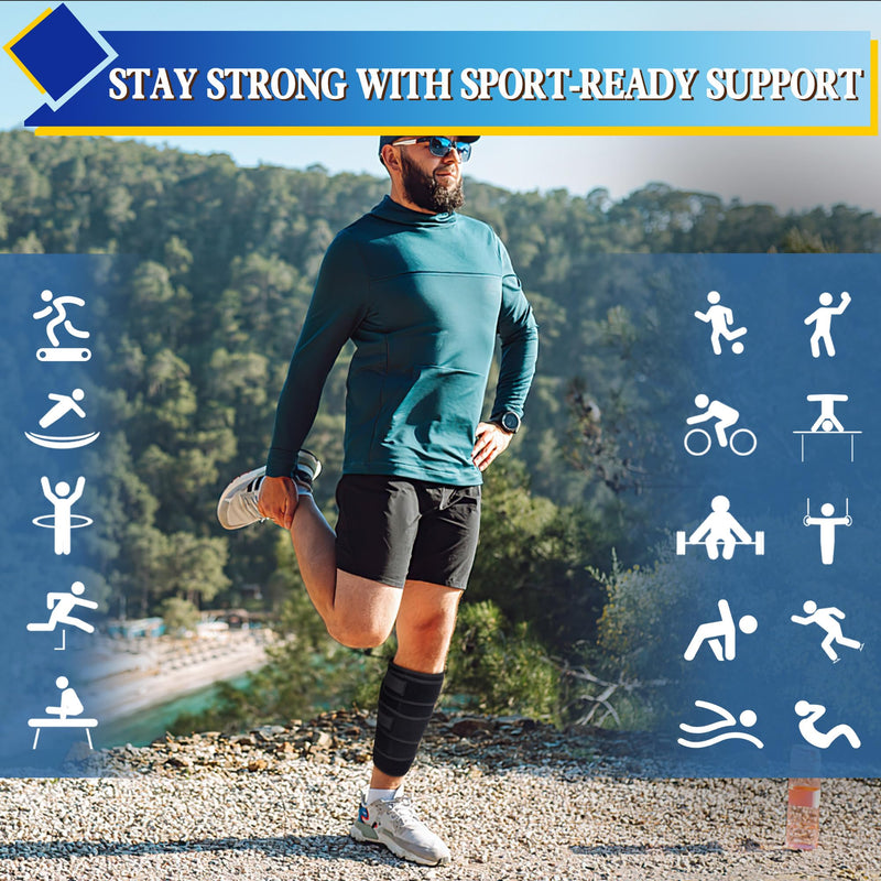 Hiball Adjustable Calf Brace for Men Women, Lower Leg Compression Wrap, Calf Compression Sleeve with Six Nylon Buckle Pressure Strips, Shin Splint & Calf Support for Torn Calf Muscle, Varicose Veins Black (Single) X-Large