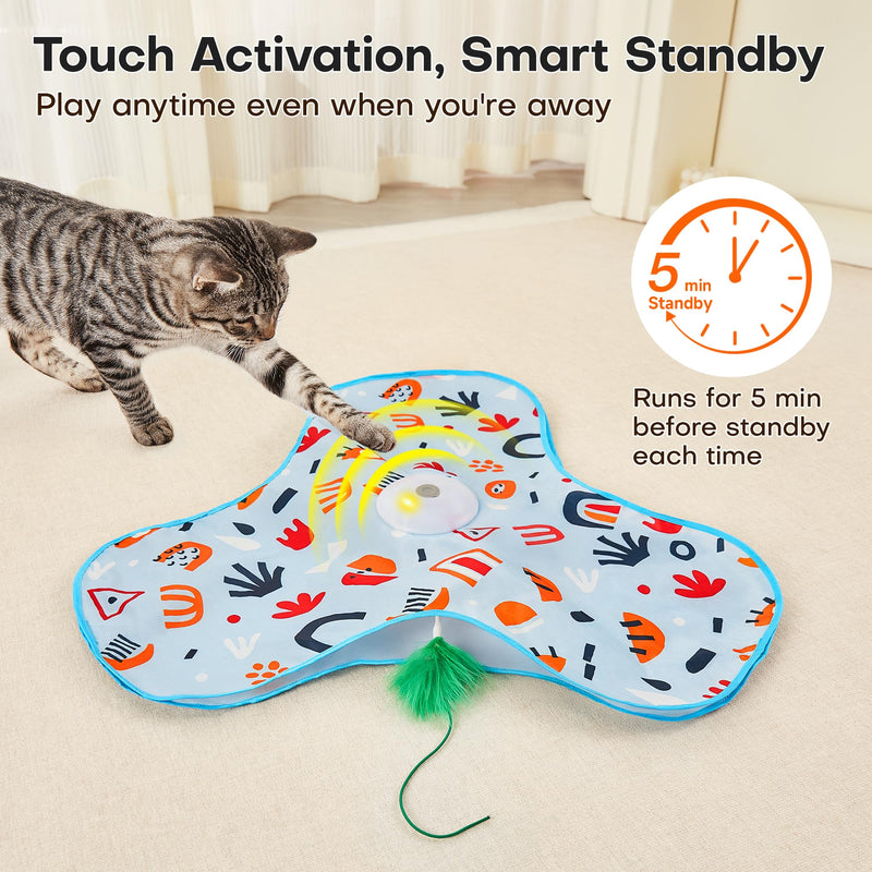 Potaroma Hide and Seek Cat Toys, in-The-Cover Unpredicatable Moving Feather, Interactive Kitten Wand Toy, Automatic Chargeable Cat Toy, Indoor Exercise Kicker for All Breeds, Floral Cover - BeesActive Australia