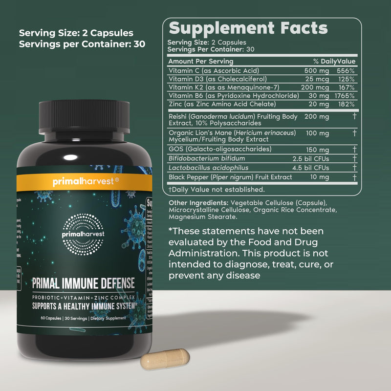 Primal Harvest Immune Defense - Daily Supplement, Gluten & Soy Free 30 Count (Pack of 2)