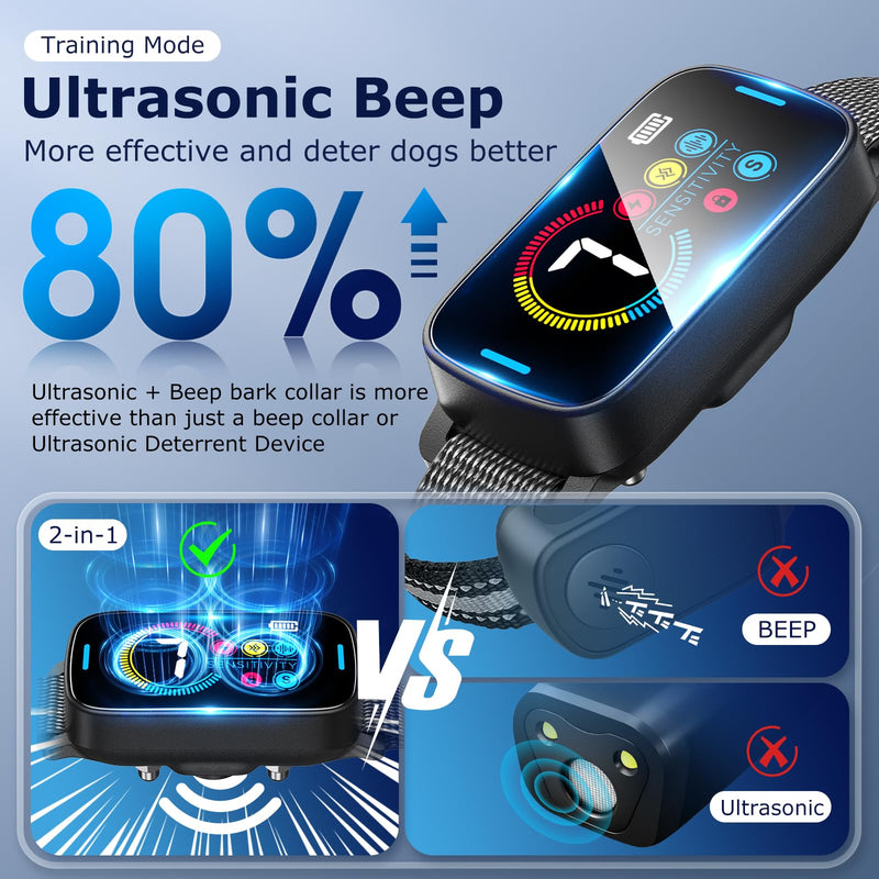Bark Collar, Dog Bark Collar for Large Medium Small Dogs, Smart Bark Collar, Rechargeable Anti Barking Training Collar with Adjustable Ultrasonic Beep Vibration Shock and 7 Sensitivity (Black) Black - BeesActive Australia