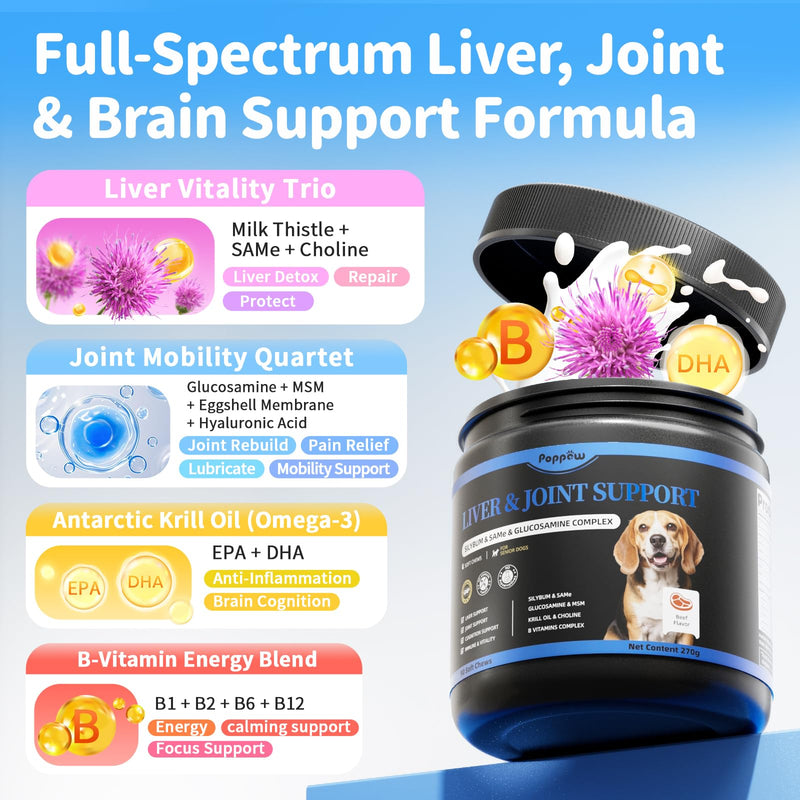Senior Dog Liver & Joint Supplement – Same, Milk Thistle (Silybin), Glucosamine, MSM for Liver Health Detox, Mobility, Joint Pain Support, Cognitive & Vitality Support, Beef Flavor, 90Ct 90 Count (Pack of 1)