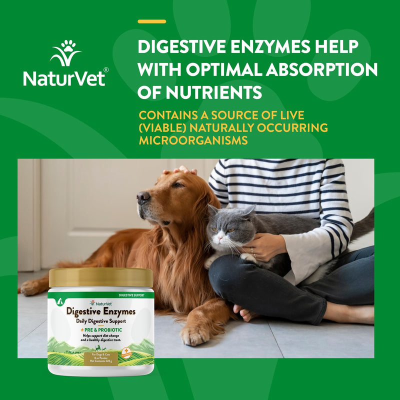 NaturVet – Digestive Enzymes for Dogs - Plus Probiotics & Prebiotics | Helps Support Diet Change & A Healthy Digestive Tract | for Dogs & Cats | 8 oz Powder - BeesActive Australia