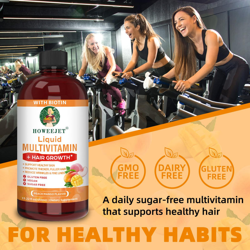 Liquid Multivitamin for Hair Growth | Biotin 10000mcg | Hair & Skin Support Supplement | Clinically Tested for Thicker Hair & Skin Elasticity | Suitable for Women & Men, Ages 18+ | 15.22 Fl Oz (1) 1