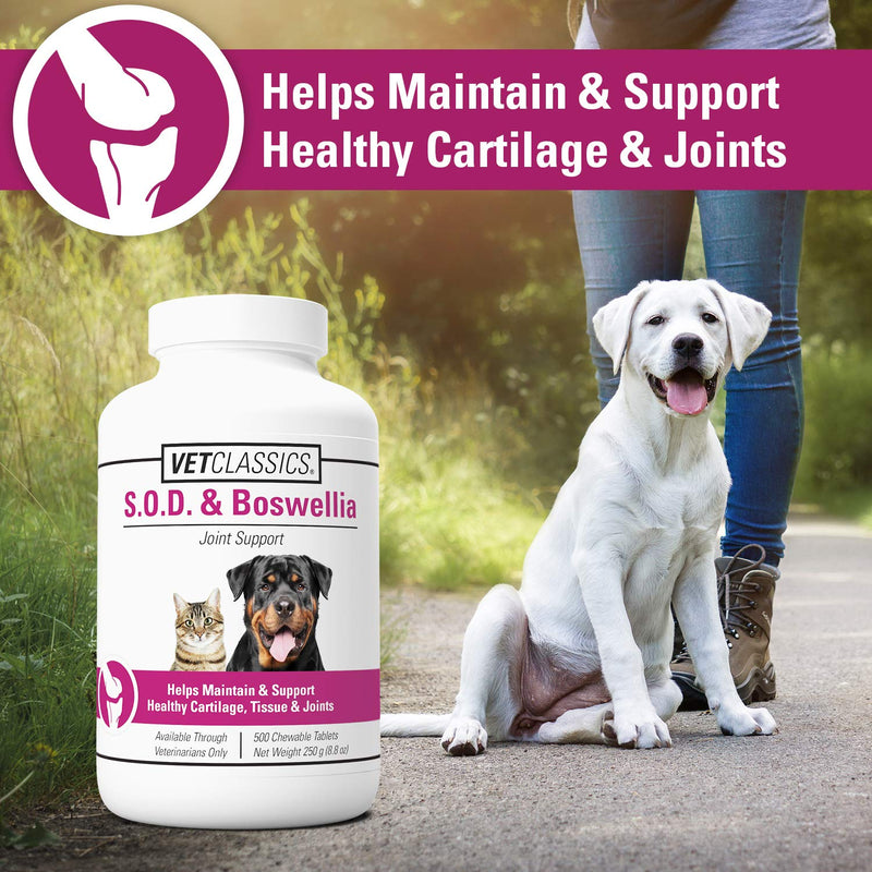 Vet Classics S.O.D. & Boswellia Joint Support Supplement for Dogs, Cats – Dog Hip & Cat Joint Supplement – Alleviates Aches, Discomfort– for Flexibility, Healthy Joint Function - 500 Chewable Tablets - BeesActive Australia