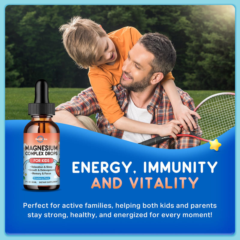 Magnesium for Kids, Kids Magnesium Glycinate Liquid Drops with Calcium, Zinc, L-Theanine, Vitamin D3 K2, C for Sleep, Relaxation, Calm, Focus, Brain,Mood, Bones & Muscles - Strawberry Flavor 2 Pack 2 Fl Oz (Pack of 2)