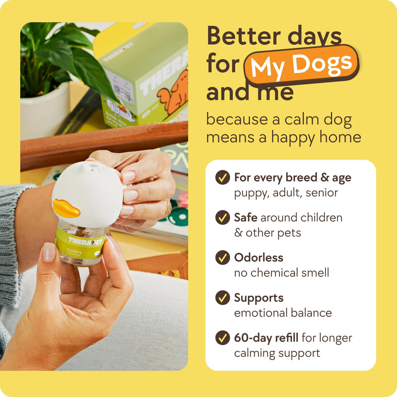 TheraPetMD 60-Day Dog Calming Diffuser Kit - Dog Pheromone Diffuser for Stress, Destructive Behavior, Pee Accidents, Separation Anxiety, Barking, Aggression & Chewing - 60-Day Refills Included 1 Pack