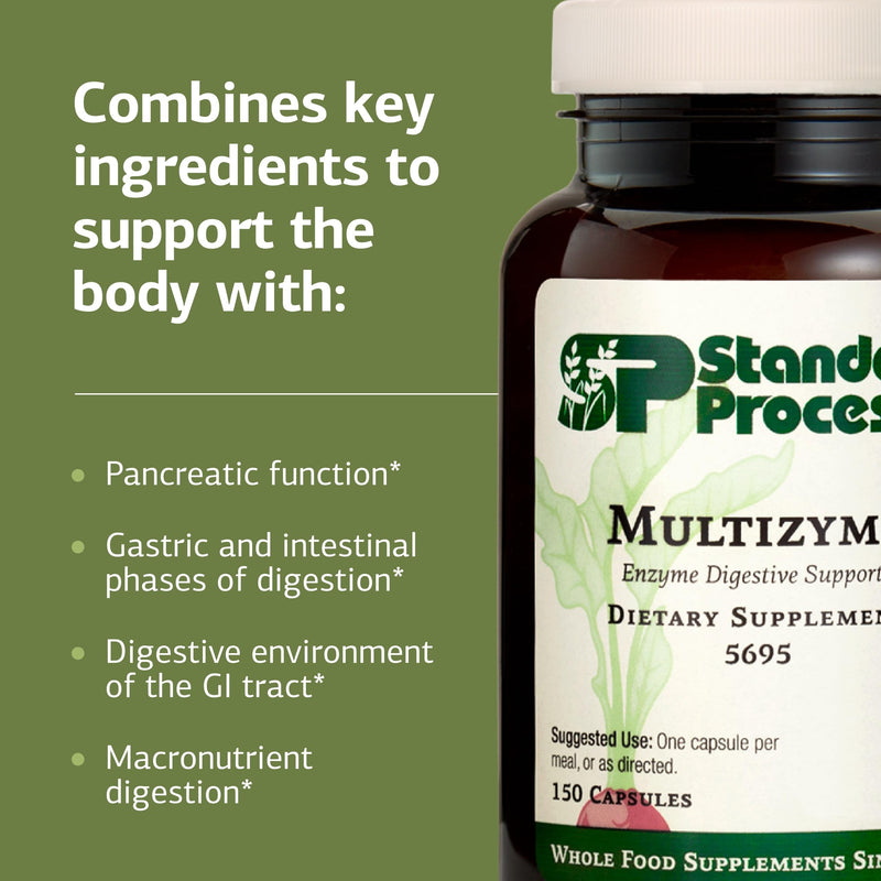 Standard Process Multizyme, Pancreatic Enzyme Digestive Aid, 150 Capsules | Pancreatic Enzyme Supplement to Support the Breakdown of Proteins, Carbohydrates and Fats, Digestive Support 150 Count (Pack of 1)