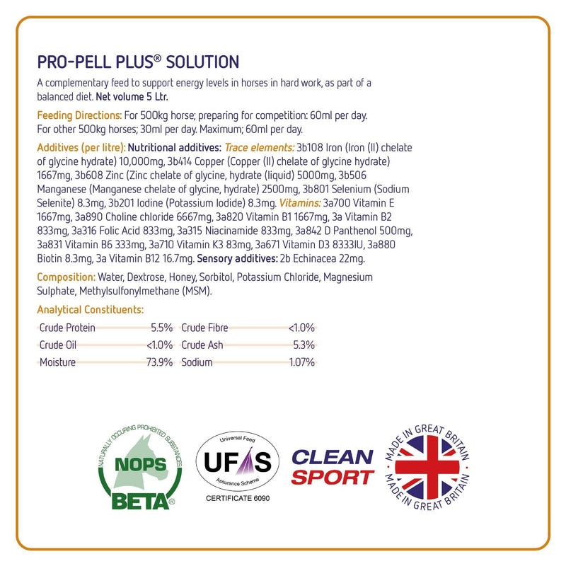 Equine America Pro-Pell Plus | Premium Ready To Use Horse & Pony Supplement | For Energy & Sound Health, 5 Litre 5 l (Pack of 1)