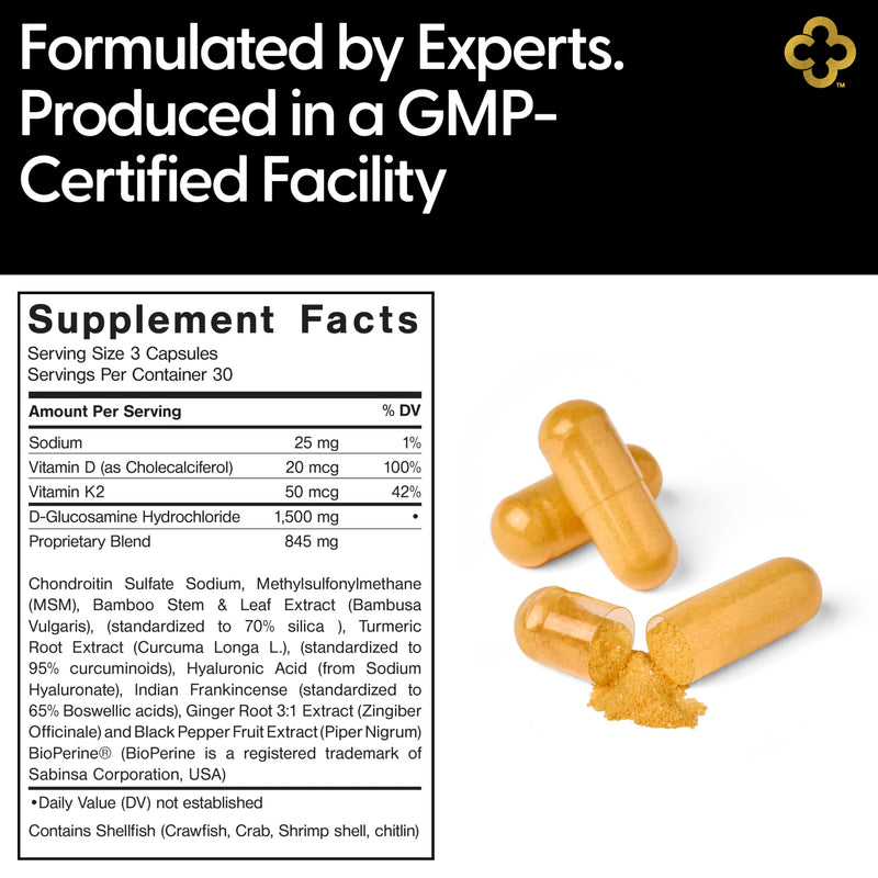 Glucosamine Chondriotin MSM All-in-One Joint Support Supplement Turmeric, Hyaluronic Acid, Boswellia, Ginger Root, Bamboo, BioPerine, Black Pepper, Supports Joint Health & Flexibility 90 Count - BeesActive Australia