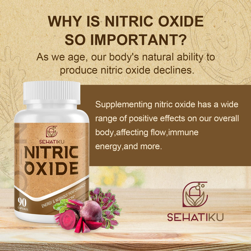 SehatiKu Nitric Oxide Supplement - for Heart, Flow, Immune - 90 Capsules | Nitric Oxide Booster & 6-in-1 Phytonutrient Blend - 2 Bottle 90 Count (Pack of 2)