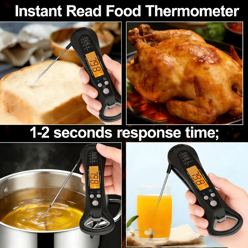 Instant Read Meat Thermometer for Cooking – Waterproof Digital Food Thermometer with Backlit LCD, Long Probe, Fast Accurate Kitchen Thermometer for BBQ, Grill, Candy & Oil (°C/°F) - BeesActive Australia