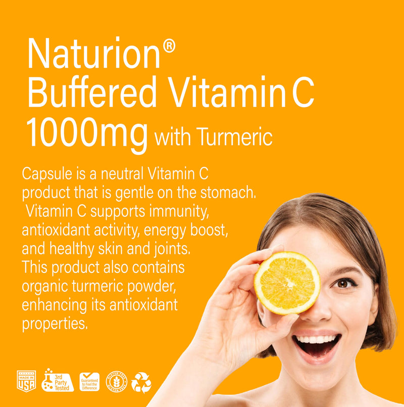 Buffered Vitamin C 1000 mg with Organic Turmeric - Antioxidant & Immune Support - Healthy Skin & Joints - Gluten & Dairy Free - 180 Vegan Capsules, 180 Day Supply 180 Count (Pack of 1)