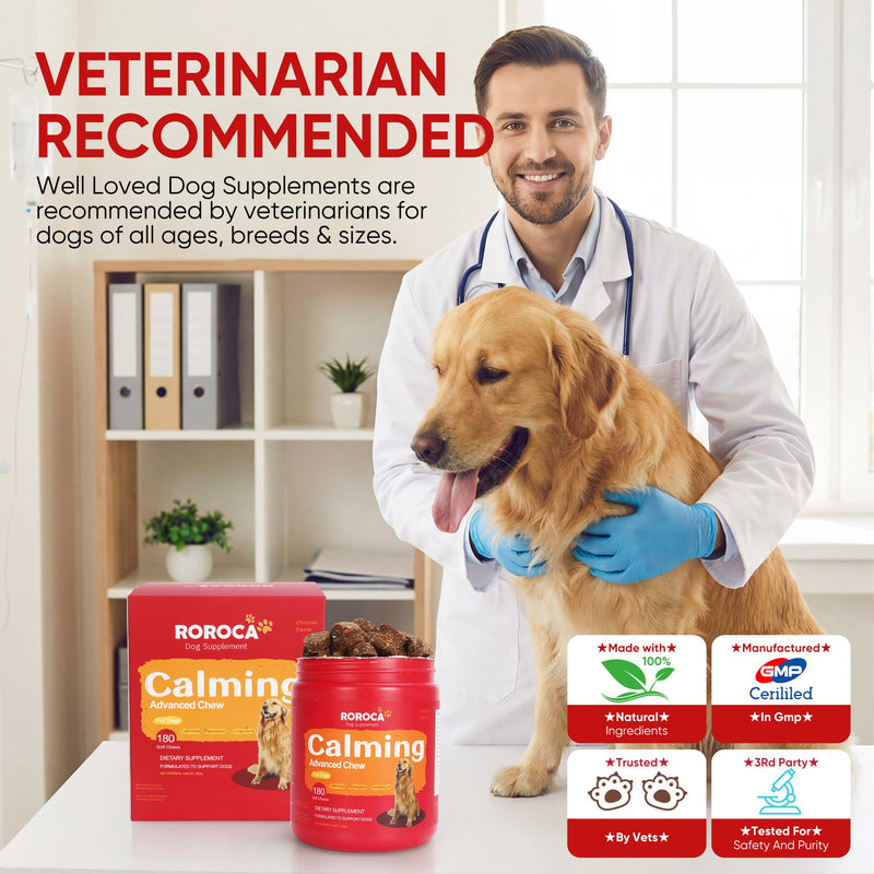 Calming Chews for Dogs – Fast-Acting Anxiety Relief for Thunder, Fireworks & Separation – Long-Lasting Up to 18 Hrs – Melatonin, Chamomile & Valerian – Tasty Soft Chews for All Breeds（180 Ct） Red