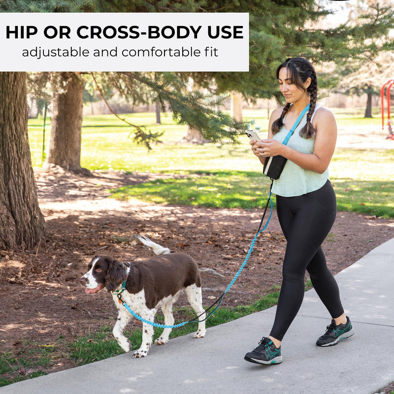 Squirrel Products Hands Free Dog Leash with Hip Belt/Crossbody Strap, Zipper Pouch, and Shock Absorbing Bungee for Walking or Jogging with pet (Blue, Black) Blue and Black - BeesActive Australia