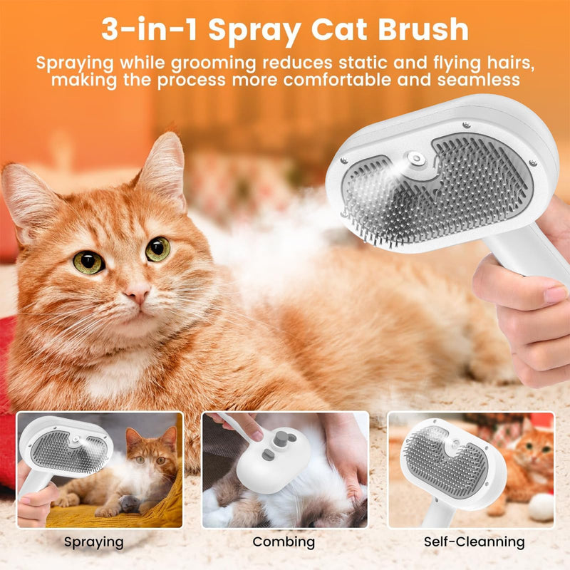 BIRDTOBR Steamy Cat Brush, 3 in 1 Cat Brush with Steam, Multifunctional Cat Spray Massage Comb, Steamy Cat Brush Eliminate Flying Hair with One Button for Cat and Dog-White White - BeesActive Australia