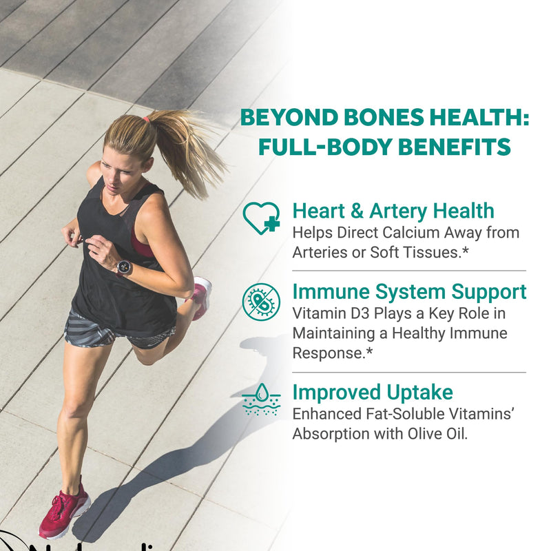 Naturalis Vegan Vitamin D3+K2 from Algae | 5000 IU D3 with 120mcg MK7 | Vegan Society Certified,Sustainably Sourced,Better Than Animal Derived | Better Support for Bone & Immune Health* | 60 Softgels 60 Count (Pack of 1)