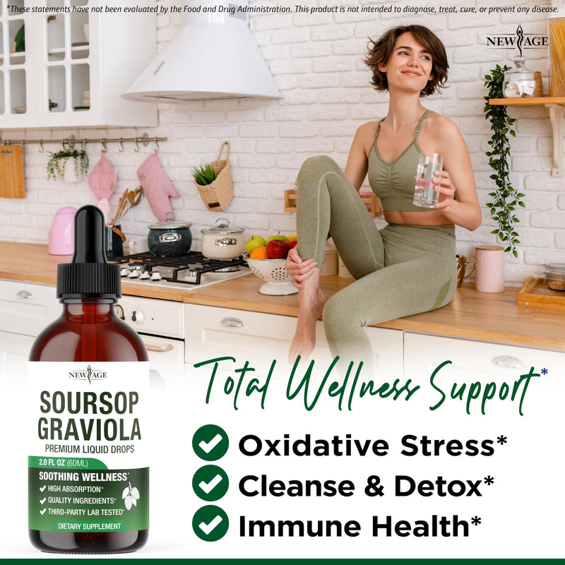 NEW AGE Soursop Drops - Soursop Bitters Liquid with Soursop Fruit and Leaves, Elderberry, Vitamin C and Olive Leaf - Multimineral & Vitamins Superfood - 4 oz 2 Fl Oz (Pack of 2)