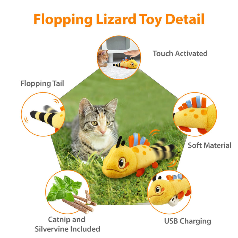 Gigwi Interactive Catnip Cat Toys, Electronic Flopping Toys Motion Activated, Automatic Moving Cat Toys for Indoor Cats, USB Rechargeable Cat Enrichment Toy Self Play for Hunting and Kicker, Lizard - BeesActive Australia