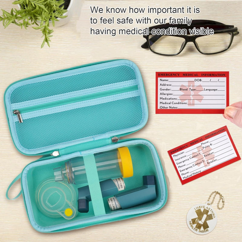 YouKnow Travel Carrying Case for Asthma Inhaler, Inhaler Spacer for Adults and Children, Mask, Inhaler Holder with Asthma Warning Label and Medical Card, with Carabiner (Case Only) (Green) Green - BeesActive Australia
