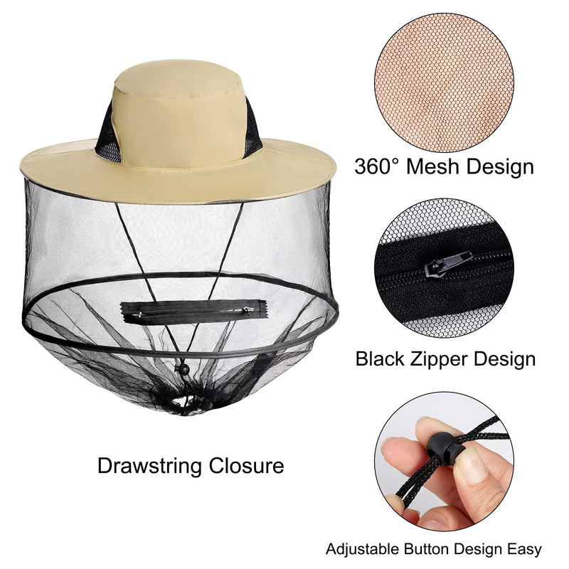 Sucrain 2 Pack Mosquito Head Net Hat Sun Hat Garden Bug Hat with Hidden Net Mesh for Outdoor Gardening Beekeeping 5-5 3/8 Beige + Gray