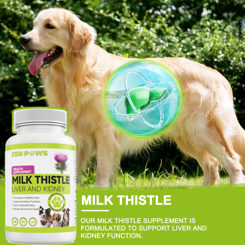 Zenpaws Milk Thistle for Dogs - 180 Chewable Tablets - Canine Liver and Kidney Support Supplement for Dogs - Detox for Dogs - Liver Supplement for Dogs, 800 mg - PawsPlanet Australia