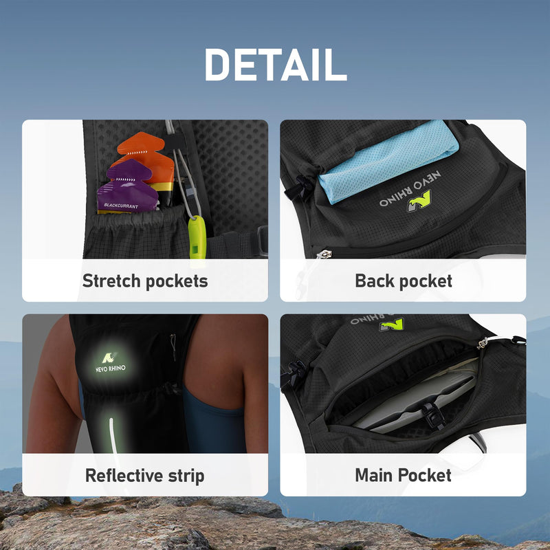 N NEVO RHINO Running Vest, Lightweight Hydration Vest, Insulated Water Backpack with 1.5L Water Bladder for Hiking, Trail, Running,Marathons,Cycling Black