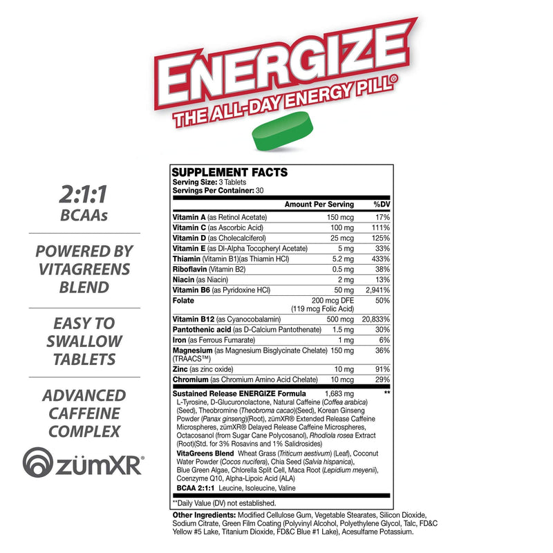 iSatori Energize Immunity Caffeine Pills All Day Energy - 90 Tablets | Vitamin A, B12, C, D, E, Antioxidants, Keto-Friendly, Daily Immune Support, Super Greens, No Jitters, Time-Released