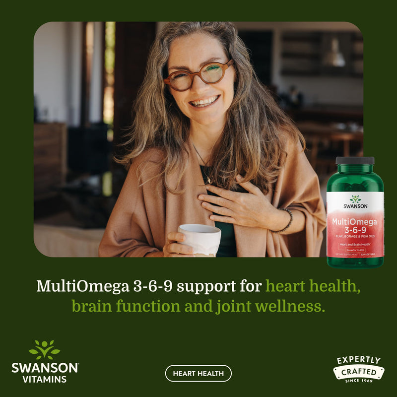 Swanson MultiOmega 3-6-9 Non-GMO Flax (220 Softgels, 2400mg Serving) | Borage and Fish Oil Capsules, Essential Fatty Acids Supporting Cardiovascular Health and Brain Health 220 Count (Pack of 1)