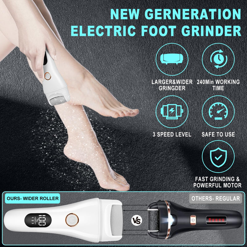 Callus Remover for Feet, 3 Speed Electric Foot Scrubber with Larger Grinder&LCD Display, Wet&Dry Using Foot File Professional Pedicure Tools, Foot SPA to Remove Callus Cracked&Hard Dead Skin (White) White - BeesActive Australia
