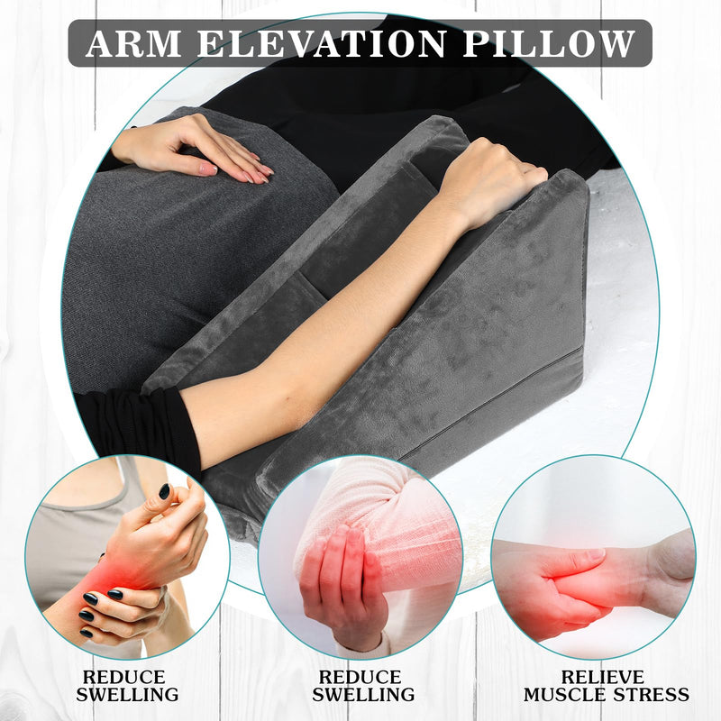Buryeah Arm Elevation Pillow with 2 Pockets, Soft Ergonomic Support Pillow for Elbow Rest Wedge Broken Arm Gifts with High Density Foam for Recovery Sleeping(Dark Gray) Dark Gray - BeesActive Australia