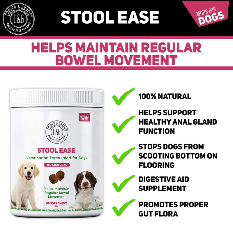 Stool Ease For Dogs 60 Soft Chews | Wheat Free | Maintain Regular Bowels | Tasty Meat Flavour | Healthy Stools | Veterinarian Formulated