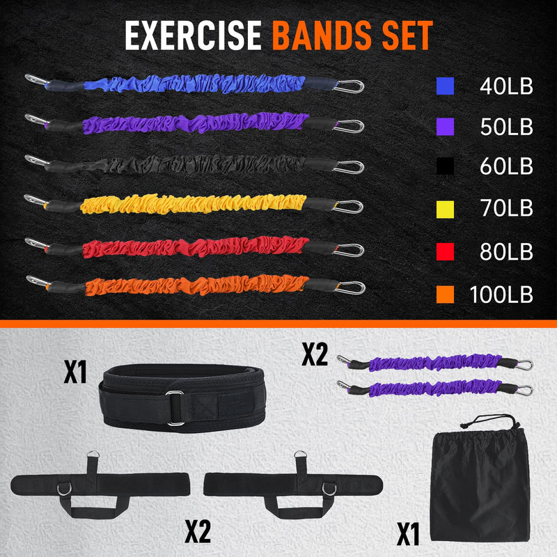 Vertical Jump Trainer Leg Strength Ankle Resistance Bands Set with Cuffs Workout Equipment for Leaping Fitness Basketball Volleyball Football Tennis Jumping Strength Training Equipment Purple - 50LB - BeesActive Australia