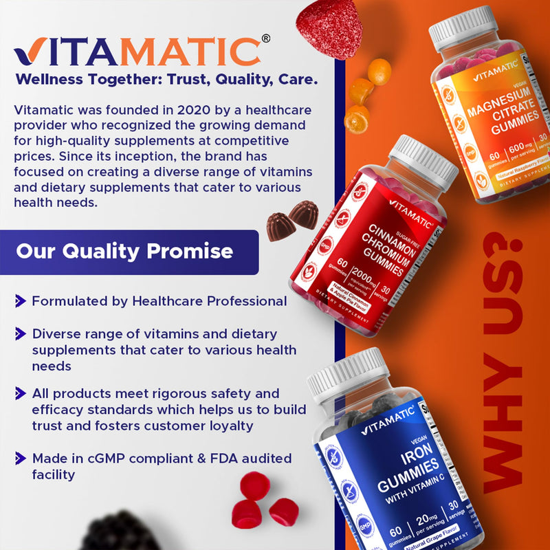 Vitamatic Vegan Turmeric Gummies with Ginger & Black Pepper, 60 Count | 95% Curcuminoids and piperine, Supports Inflammatory & Antioxidant Activity*, Natural Peach Flavor, Gluten Free, Non-GMO