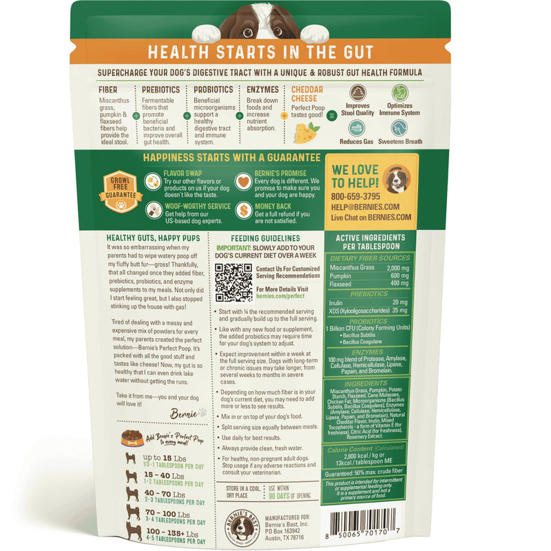Perfect Poop Digestion & General Health Supplement for Dogs: Fiber, Prebiotics, Probiotics & Enzymes Relieve Digestive Conditions, Optimize Stool, and Improve Health (Cheddar Cheese, 4.2 oz) Cheddar Cheese