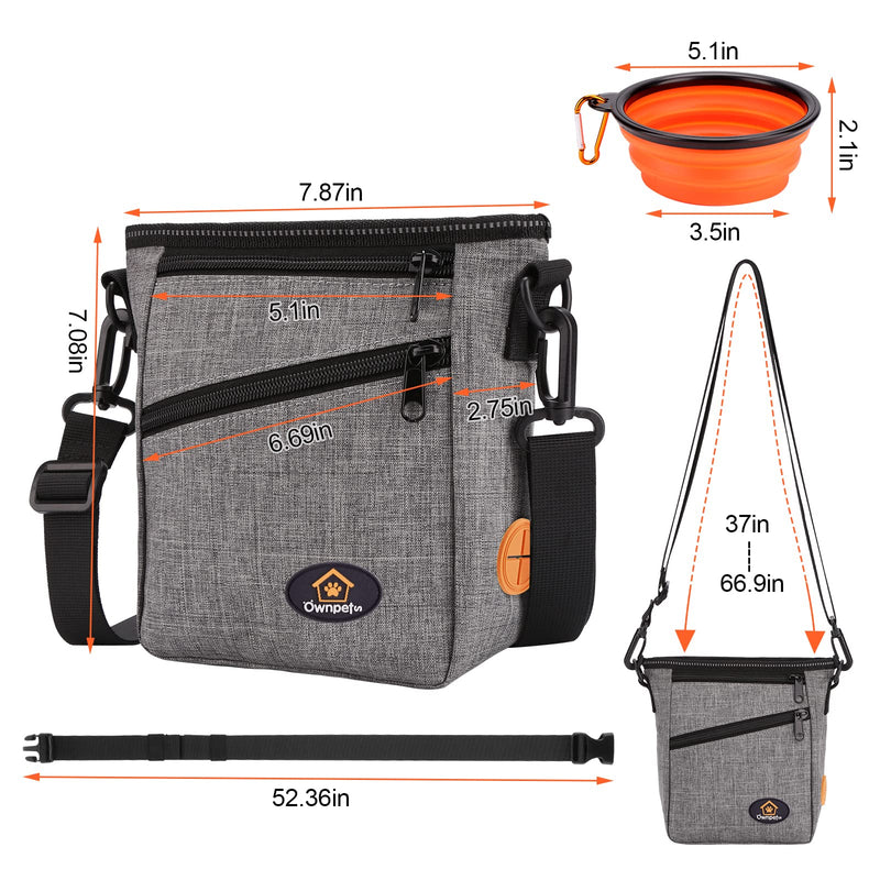 Ownpets Dog Training Pouch, Pet Treat Training Pouch with Collapsible Bowl, Shoulder Strap & Waist Strap, 4 Ways to Wear, Practical Training Bag for Dog Training, Daily Walks - Grey - BeesActive Australia