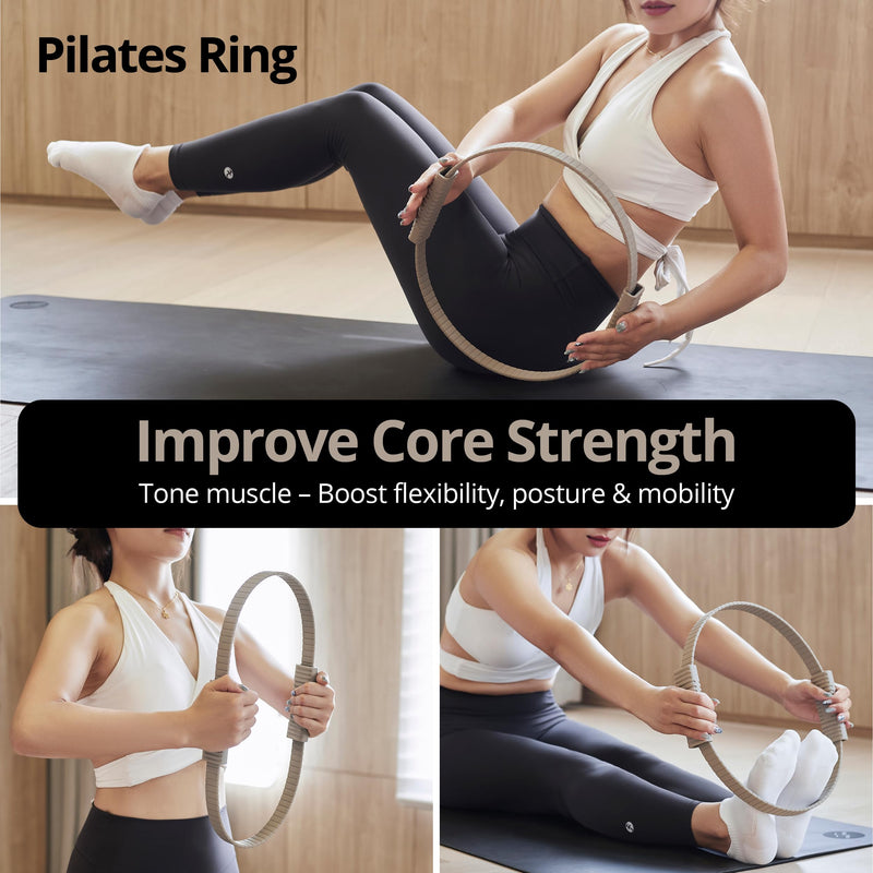 Build & Fitness Pilates Ring – 13.5 inch Magic Circle for Toning Thighs, Core, and Arms – Lightweight, Durable Silicone & Fiberglass Construction for Modern Home, Studio & Travel Workouts Mocha