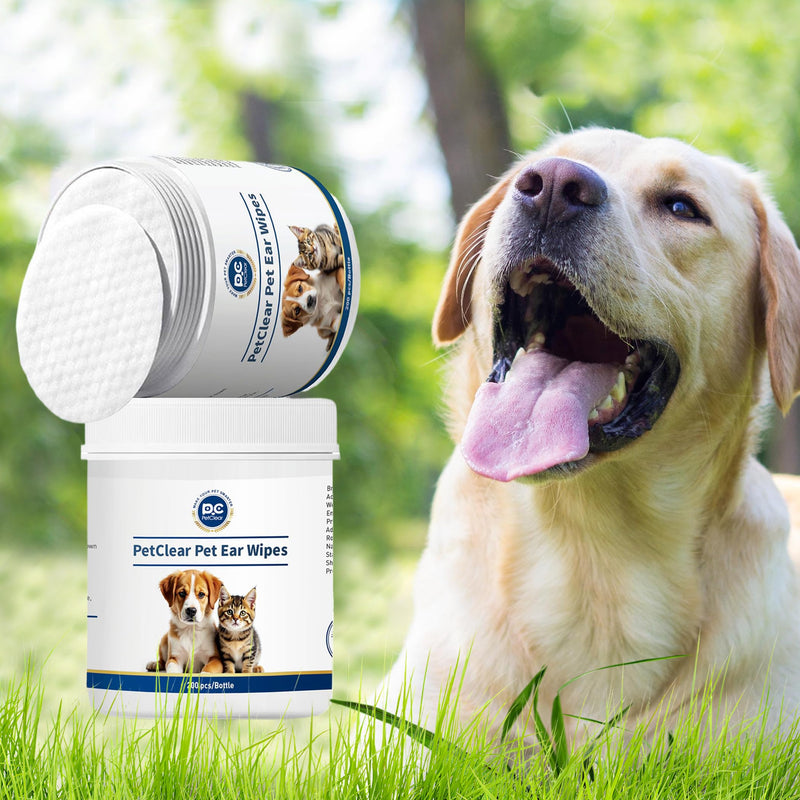 Dog Ear Wipes 200 Pcs, Non-Irritating, Gently Removes Wax, Debris & Stop Smelly, Itchy, Head Shaking, Disposable Pet Cleaning Wipes 200PCS