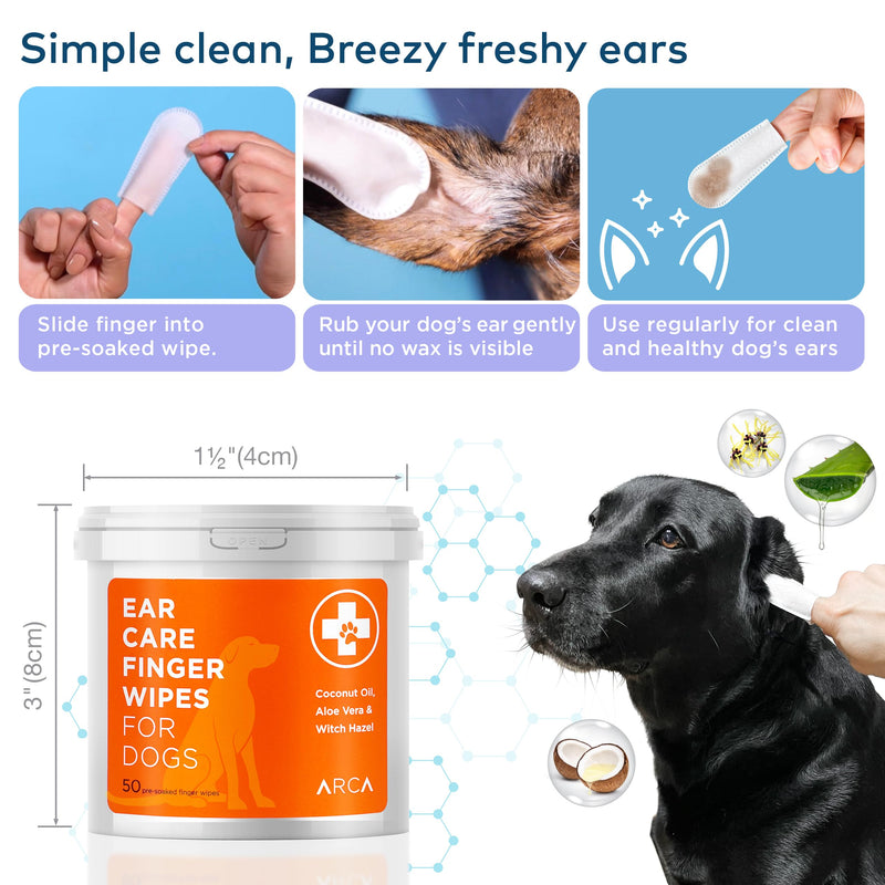 Dog Ear Cleaner Wipes - Vet Formulated Cleanser for Dogs - Ear Itching, Dissolves Wax, Dirt & Odor with Coconut Oil & Aloe Vera (50 Finger Wipes) 50 Finger Wipes - PawsPlanet Australia