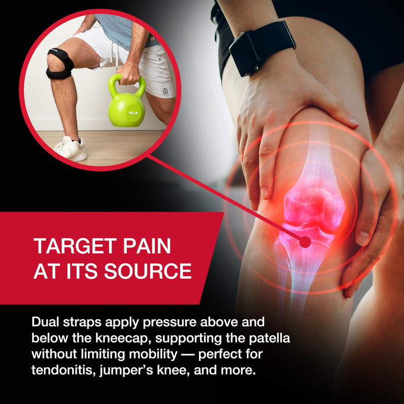 MUELLER Sports Medicine Adjustable Max Knee Single Strap for Men and Women, Compression & Pain Relief Support for Osgood-Schlatter's, Runner's Knee, Patellar Tendinitis, Black Large/X-Large - BeesActive Australia
