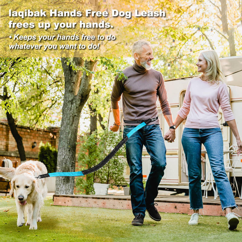 Laqibak Hands Free Dog Leash, Adjustable Waist Leash for Dog, Handle Bungee 4.2-6.7 Feet Long with Reflective Stitches for Walking Hiking Running, Fits 26"- 43" Waist, Black & Blue Black+Blue