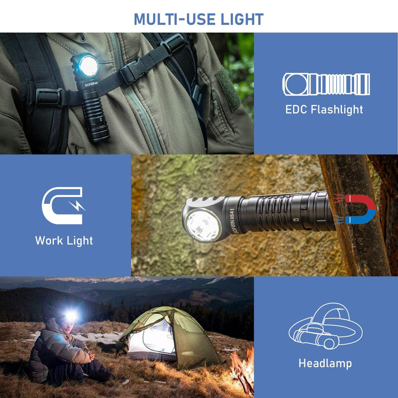 4000 Lumen Headlamp Rechargeable Head Lamp, Sofirn HS41 LED EDC Headlight with Magnetic Base, IP68 Water Resistance, High Lumens Super Bright Head Light for Camping Emergency(Battery Included) Black-4000LM - BeesActive Australia