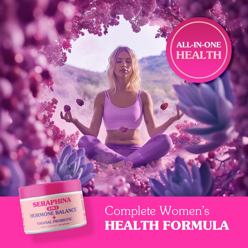 Seraphina Vaginal Probiotics 2-in-1 for Women + Hormone Balance - 90 Capsules Complete Feminine Care, PMS & Urinary Tract Health, Prebiotic Blend, 10 Billion CFU, 6 Strains (90 Count (Pack of 1)) 90 Count (Pack of 1) - BeesActive Australia