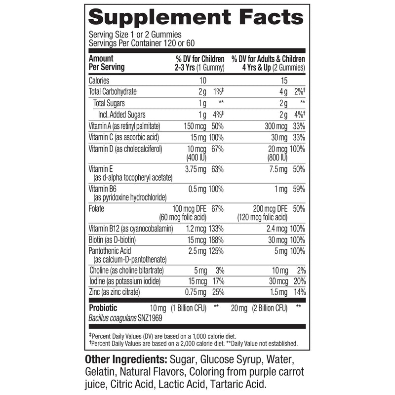 OLLY Kids Multivitamin & Probiotic Gummy,Digestive Support,Vitamins A,D,C,E,B,Zinc,Chewable Supplement,Berry Flavor,60 Day Supply -,120 Count (Pack of 2) 120 Count (Pack of 2)
