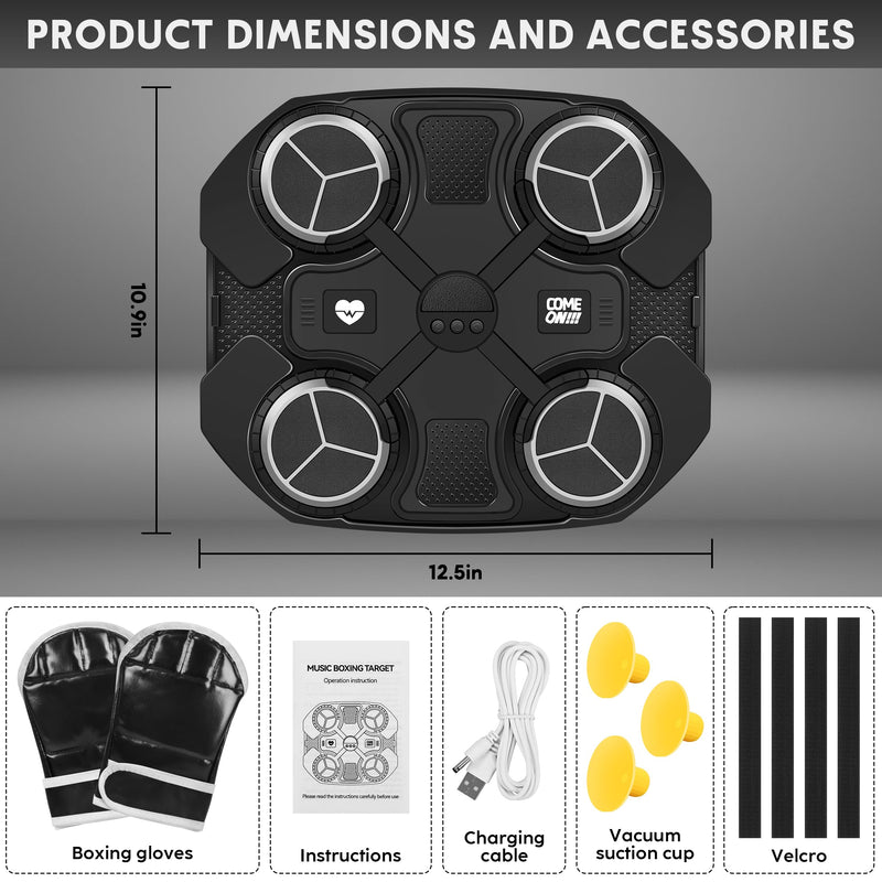 Music Boxing Machine Sport Toys for Kids and Adults,Wall Mounted Bluetooth Smart Punching Target,Training Pad Toy with Boxing Glove,Ideas Toys for Boys Girls Kids 3 4 5 6 7 8 9 10 11 12+ Years Old Black S