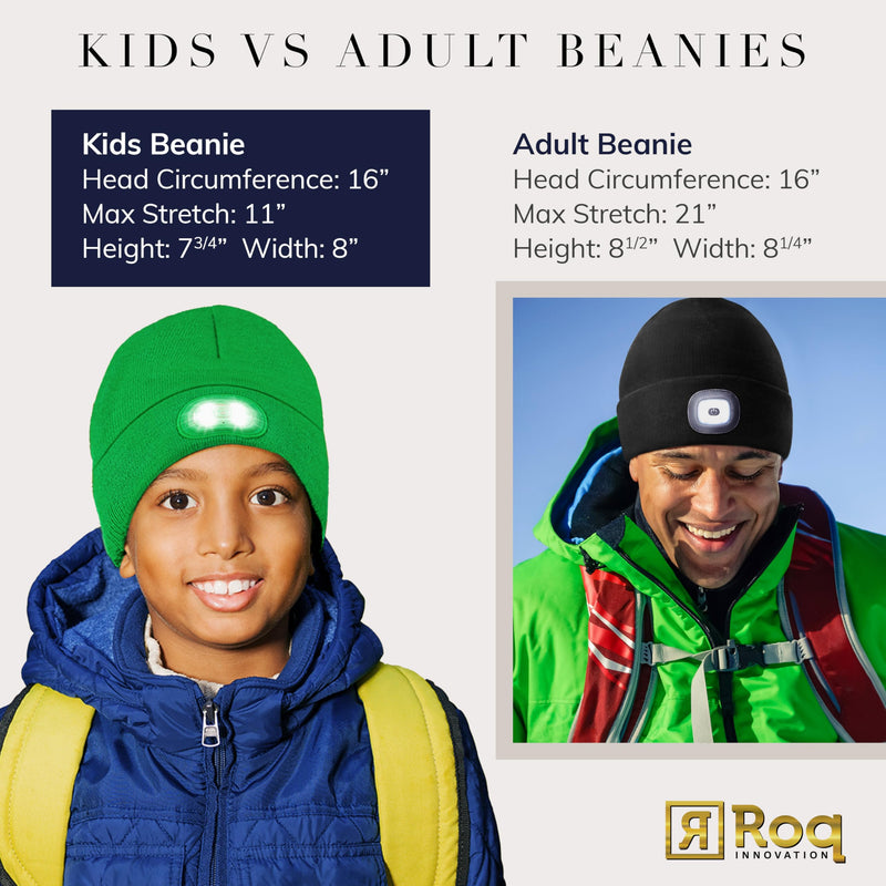 HEAD LIGHTZ by Roq Innovation - Kids Beanie with Light & Glove Set - Unisex LED Beanie Hat with Light Built in, Rechargeable Blue Hat/Glove Set