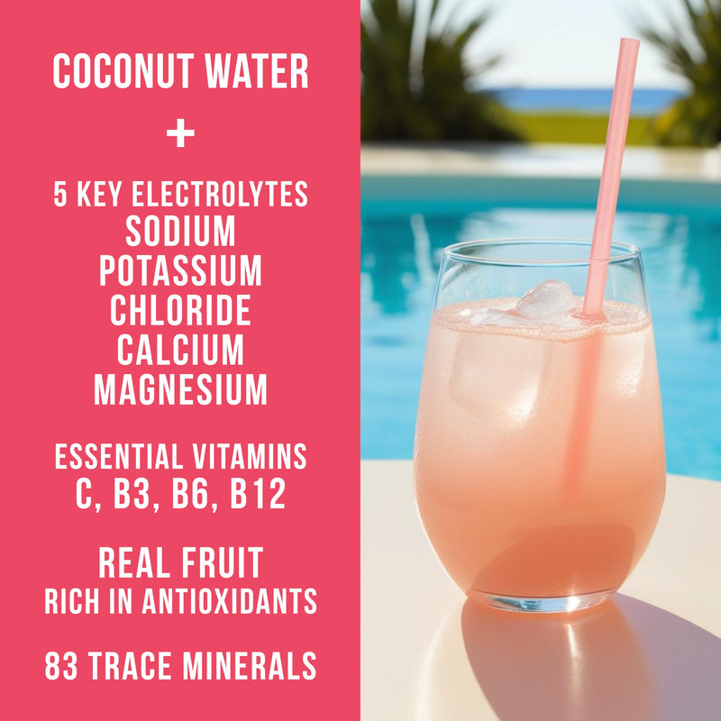 Hydrating Electrolyte Drink Mix | 5 Key Electrolytes + Vitamins | Coconut Water Powder, Pink Himalayan Salt & Real Fruit | Grapefruit | No Added Sugar | 30 Servings 8.1 Ounce (Pack of 1)