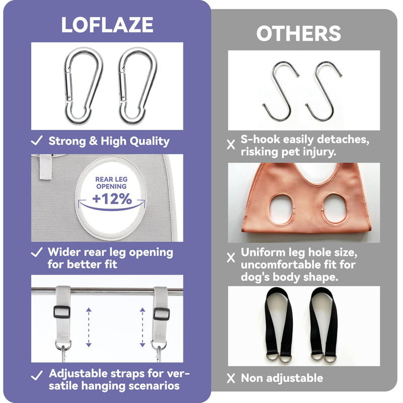 Loflaze Dog Grooming Hammock Harness for Dogs & Cats with Pet Nail Clipper Trimmer - Cat Hanger Sling for Trimming Clipping Nails- Dog Hammock Restraint Bag for Small Medium Large pet （ Grey L ） L ( Legs Distance : 8-16" / Max W：65lb ) - BeesActive Australia
